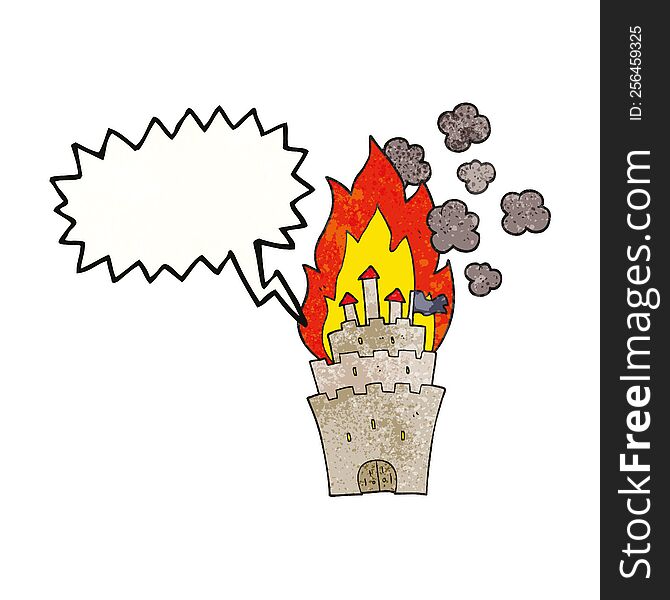 Speech Bubble Textured Cartoon Burning Castle