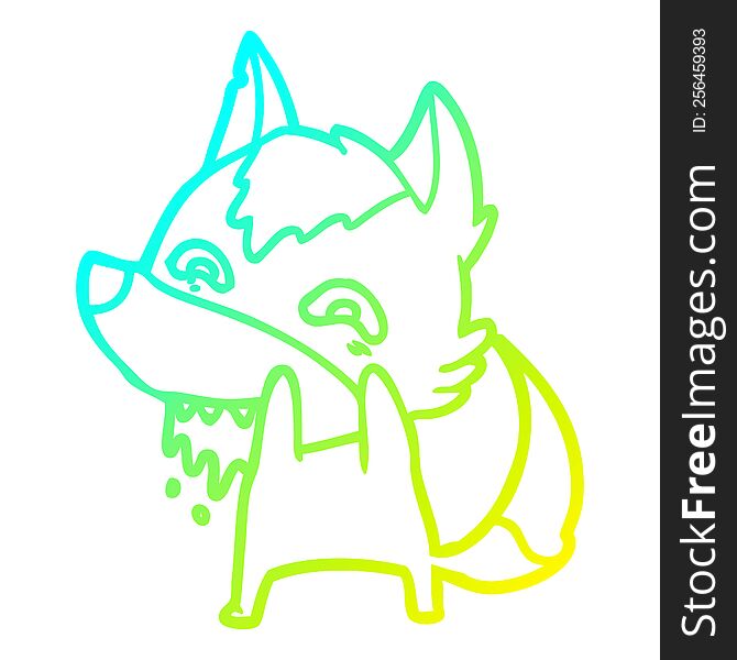 cold gradient line drawing of a cartoon hungry wolf