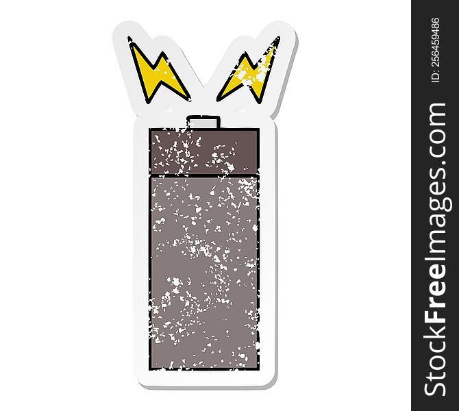 Distressed Sticker Of A Cute Cartoon Old Battery