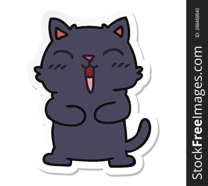 sticker of a quirky hand drawn cartoon black cat