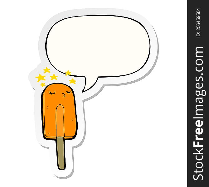 cartoon ice lolly with speech bubble sticker. cartoon ice lolly with speech bubble sticker