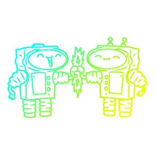 Cold Gradient Line Drawing Cartoon Robots Connecting Stock Photos