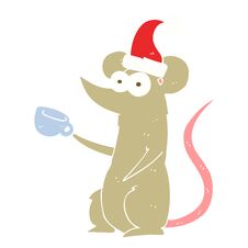 Flat Color Illustration Of A Cartoon Mouse Wearing Christmas Hat Stock Image
