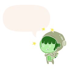 Cartoon Female Future Astronaut In Space Suit And Speech Bubble In Retro Style Stock Photos