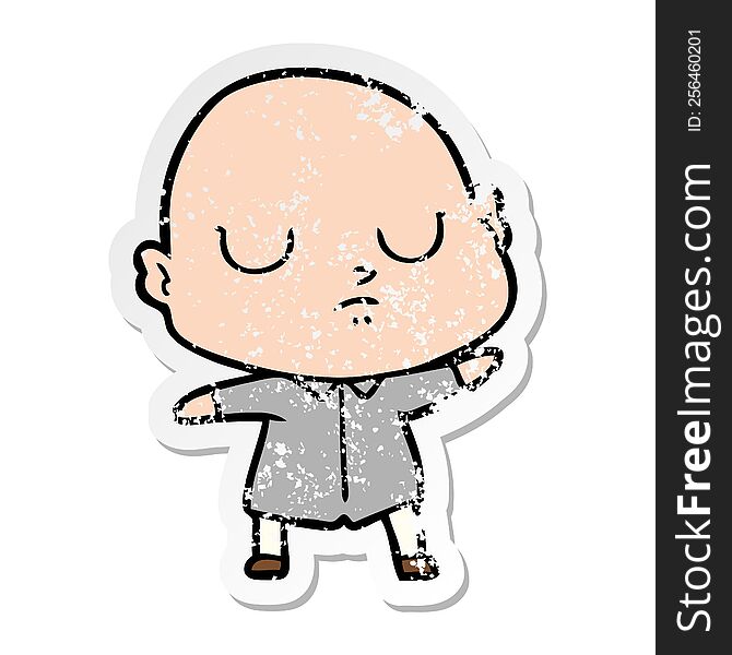 Distressed Sticker Of A Cartoon Bald Man
