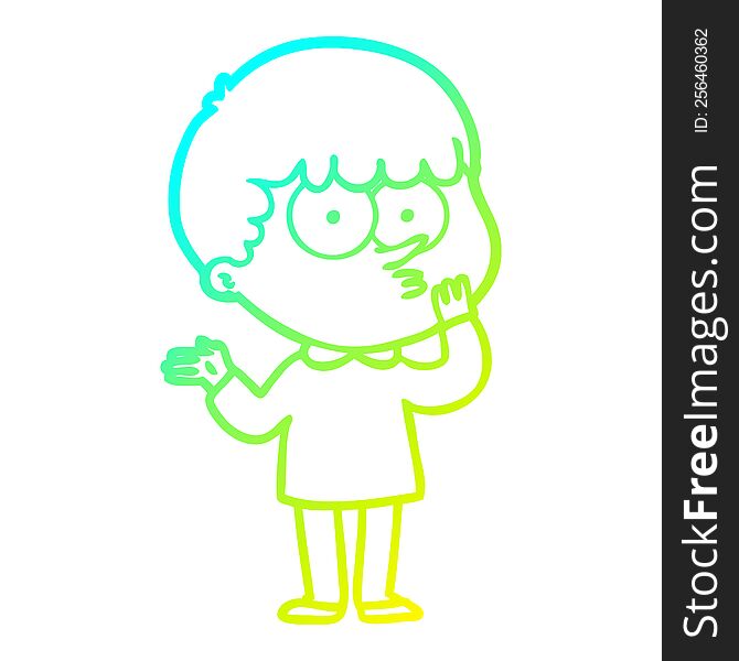 cold gradient line drawing of a cartoon curious boy