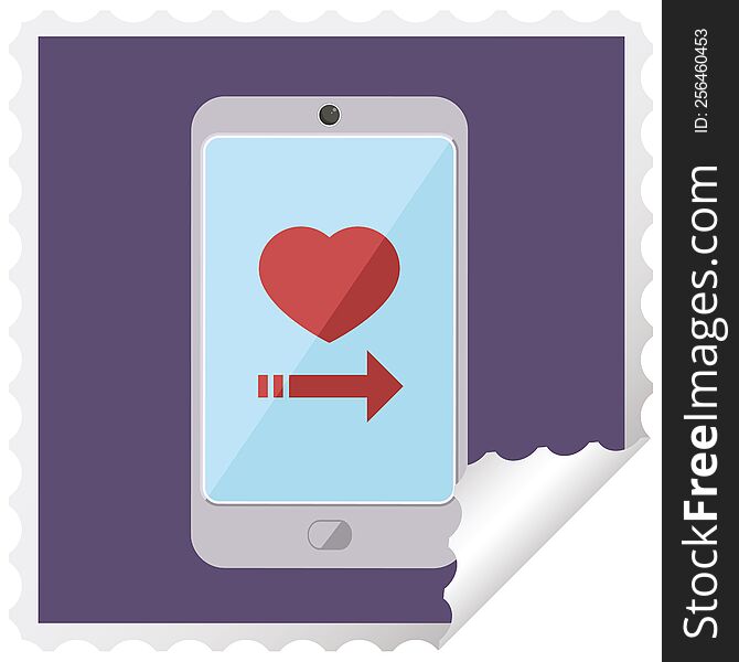 Dating App On Cell Phone Graphic Vector Illustration Square Sticker Stamp