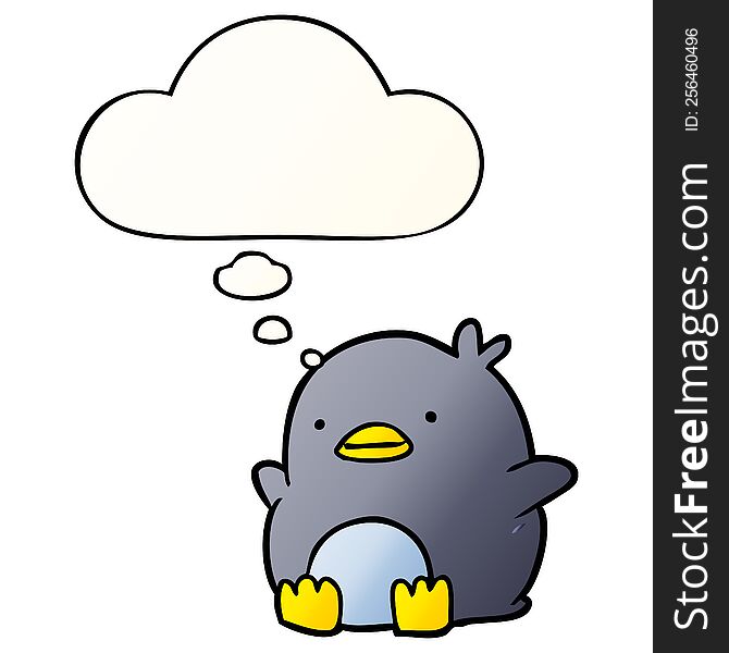 Cute Cartoon Penguin And Thought Bubble In Smooth Gradient Style