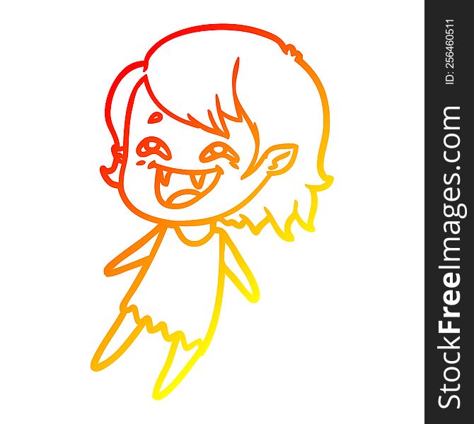Warm Gradient Line Drawing Cartoon Laughing Vampire Girl