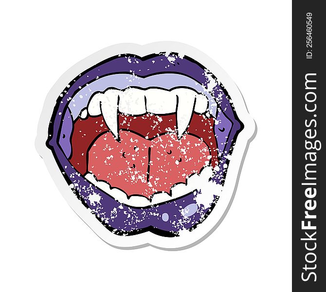 Retro Distressed Sticker Of A Cartoon Vampire Mouth