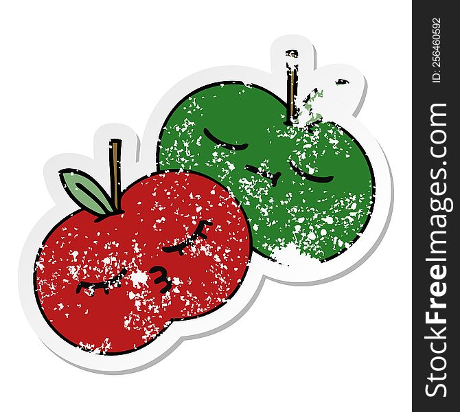 Distressed Sticker Of A Cute Cartoon Juicy Apple