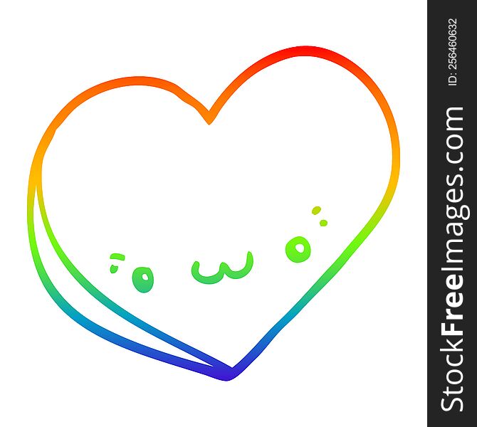 Rainbow Gradient Line Drawing Cartoon Love Heart With Face