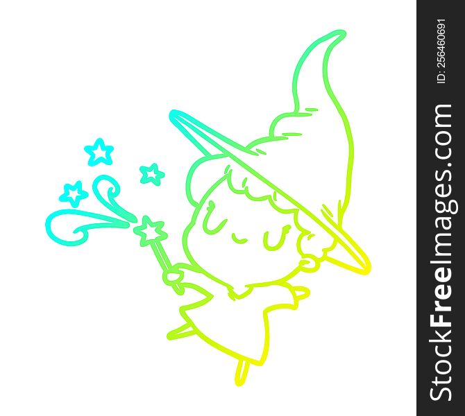 cold gradient line drawing cute witch casting spell