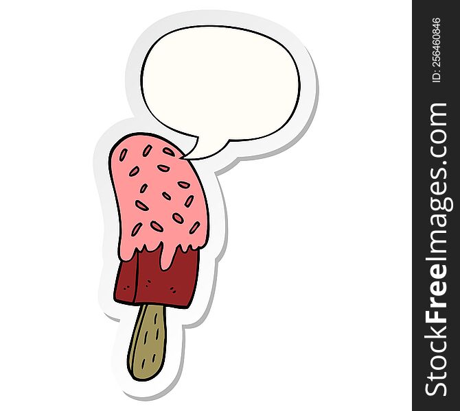 Cartoon Ice Cream Lolly And Speech Bubble Sticker