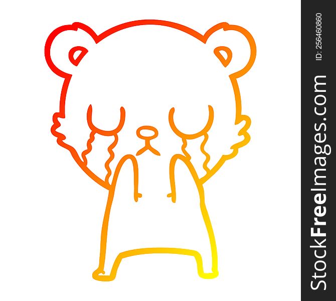 Warm Gradient Line Drawing Crying Polar Bear Cartoon