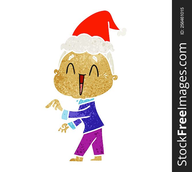 Retro Cartoon Of A Happy Old Lady Wearing Santa Hat