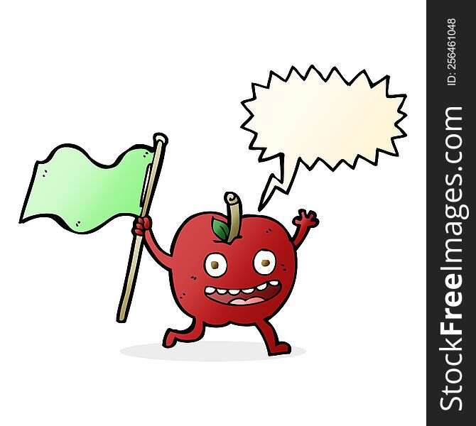 cartoon apple with flag with speech bubble