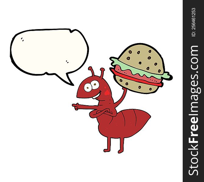 freehand drawn speech bubble cartoon ant carrying food