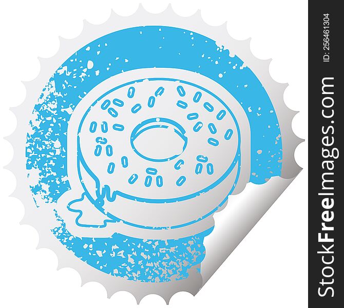 distressed sticker icon illustration of a tasty iced donut. distressed sticker icon illustration of a tasty iced donut