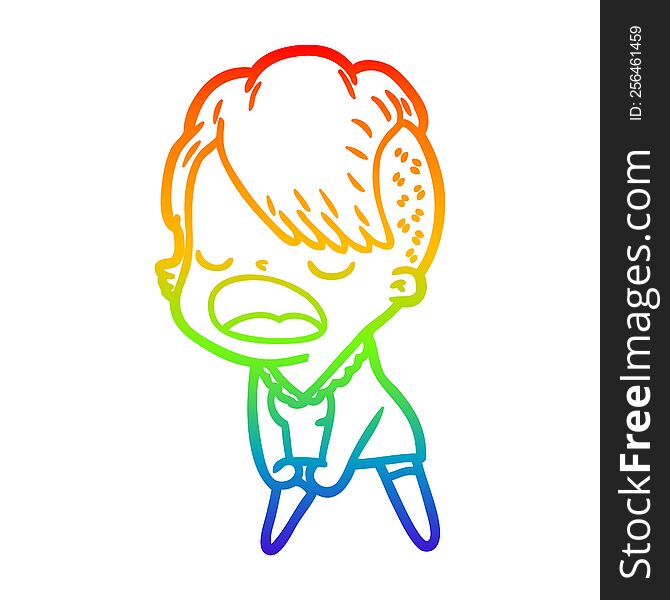 Rainbow Gradient Line Drawing Cartoon Cool Hipster Girl Talking