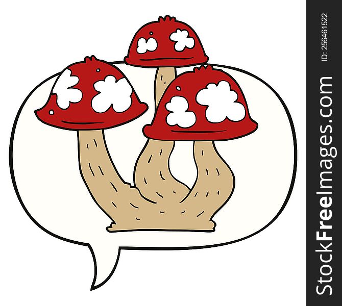 Cartoon Mushrooms And Speech Bubble