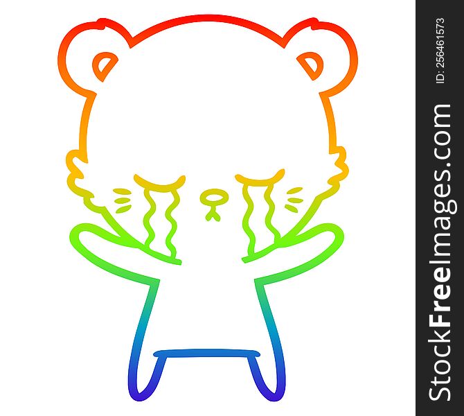 rainbow gradient line drawing of a crying cartoon polarbear