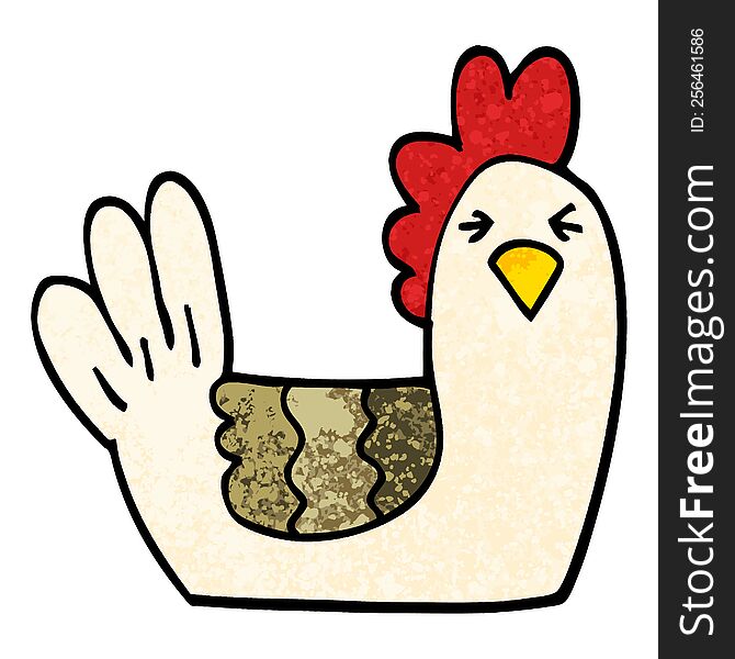 grunge textured illustration cartoon roosting hen