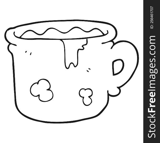 freehand drawn black and white cartoon old coffee cup