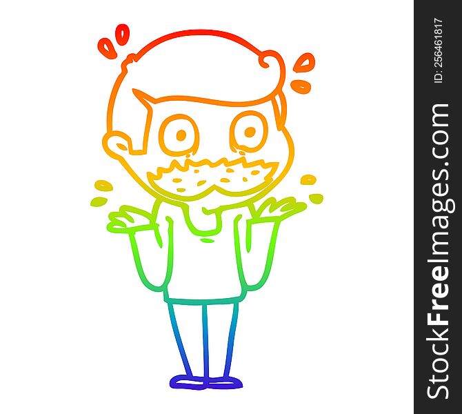 Rainbow Gradient Line Drawing Cartoon Man With Mustache Shocked