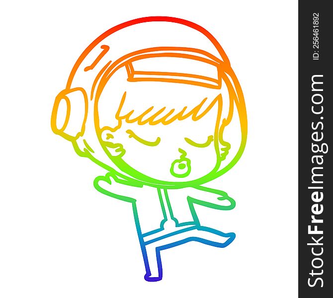 Rainbow Gradient Line Drawing Cartoon Pretty Astronaut Girl Dancing