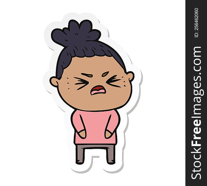 sticker of a cartoon angry woman