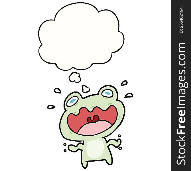 cartoon frog frightened with thought bubble. cartoon frog frightened with thought bubble