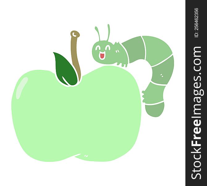 Flat Color Style Cartoon Apple And Bug
