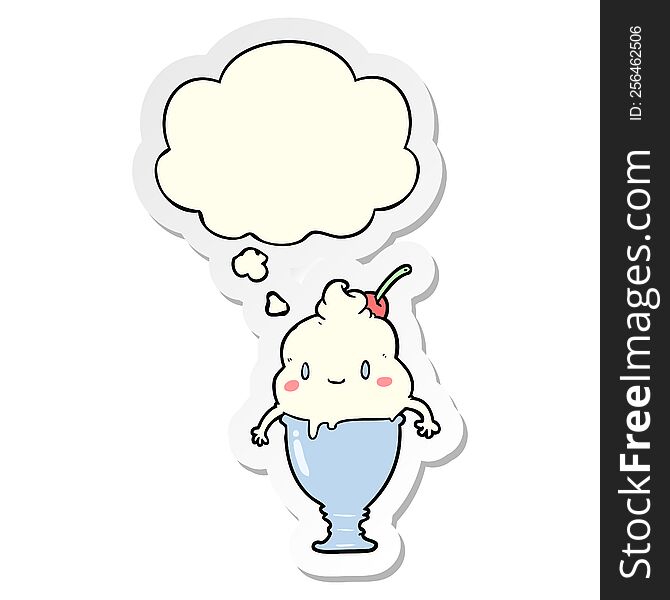 Cute Cartoon Ice Cream And Thought Bubble As A Printed Sticker