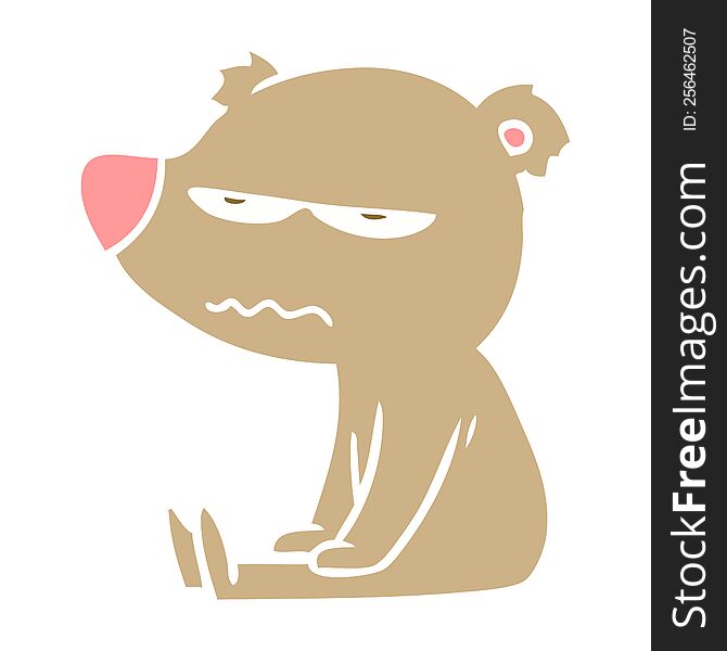 Angry Bear Flat Color Style Cartoon Sitting