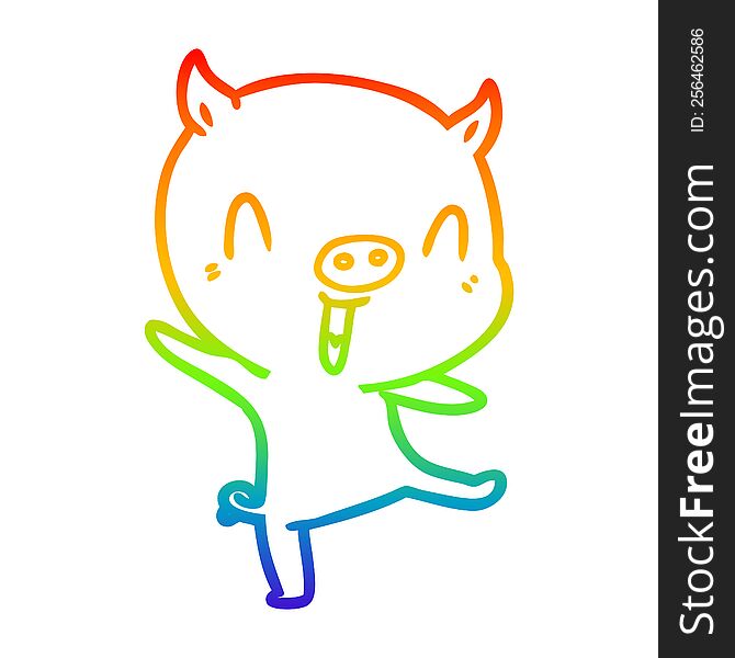 Rainbow Gradient Line Drawing Cartoon Pig Dancing