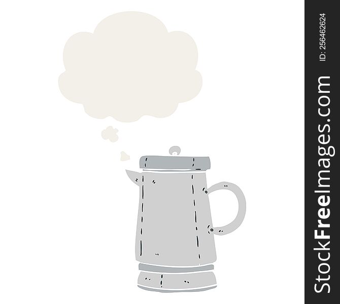 cartoon old kettle with thought bubble in retro style