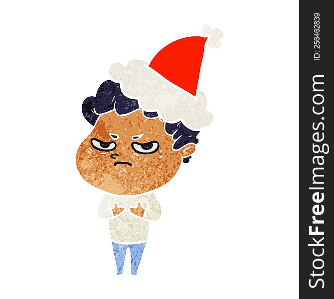 Retro Cartoon Of A Angry Man Wearing Santa Hat