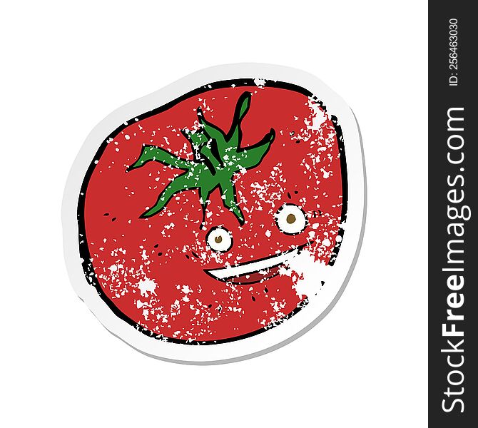 Retro Distressed Sticker Of A Cartoon Happy Tomato