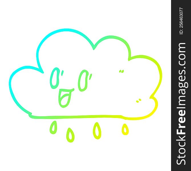 cold gradient line drawing of a cartoon happy grey cloud