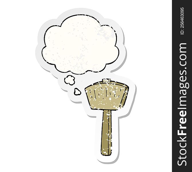 Cartoon Mallet And Thought Bubble As A Distressed Worn Sticker
