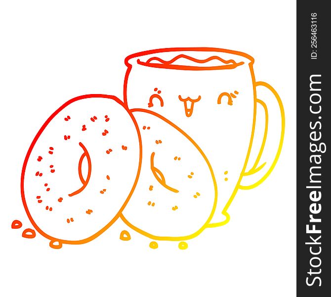 Warm Gradient Line Drawing Cartoon Coffee And Donuts