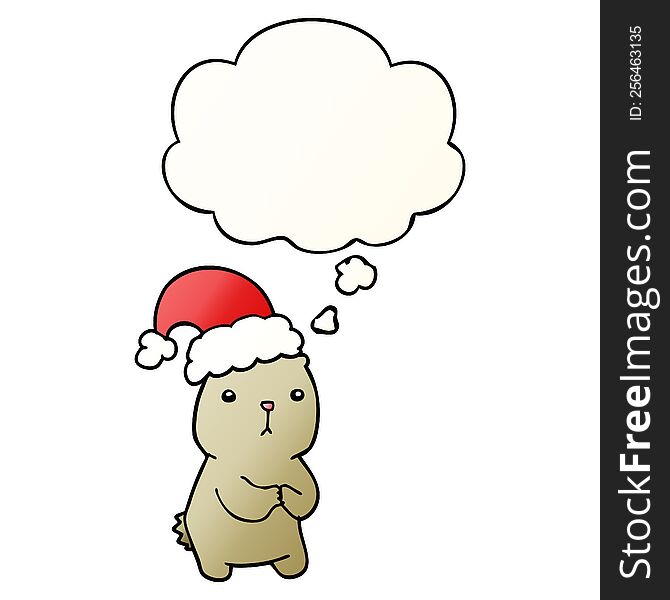 cartoon christmas bear worrying with thought bubble in smooth gradient style