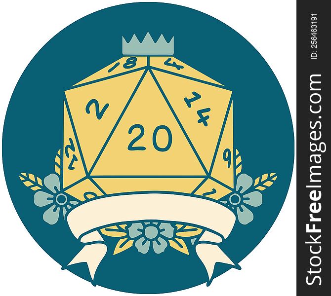 Natural 20 Critical Hit D20 Dice Roll Illustration