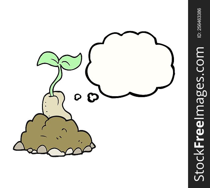 freehand drawn thought bubble cartoon sprouting seed
