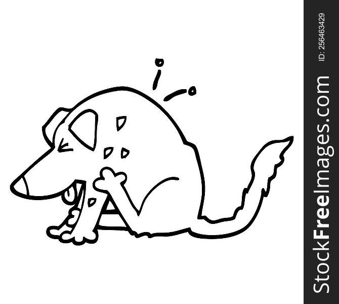 black and white cartoon dog scratching