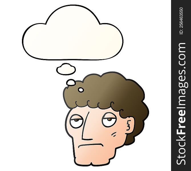 cartoon bored man with thought bubble in smooth gradient style