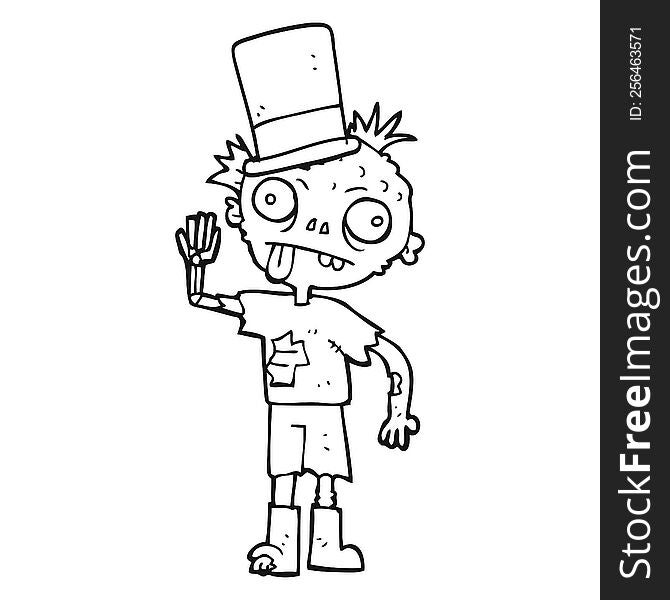freehand drawn black and white cartoon zombie
