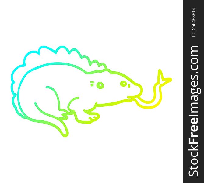 cold gradient line drawing of a cartoon lizard