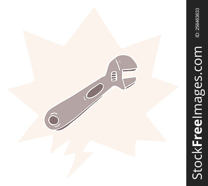 cartoon spanner with speech bubble in retro style